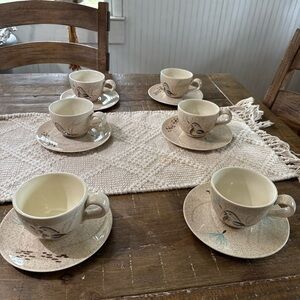Red Wing Bob White Quail Coffee/Tea Cup and Saucer Set with Blue Motif - 6 Pc